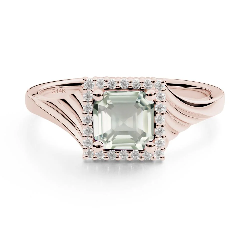 Asscher Cut Green Amethyst Halo Ring - Image 3
