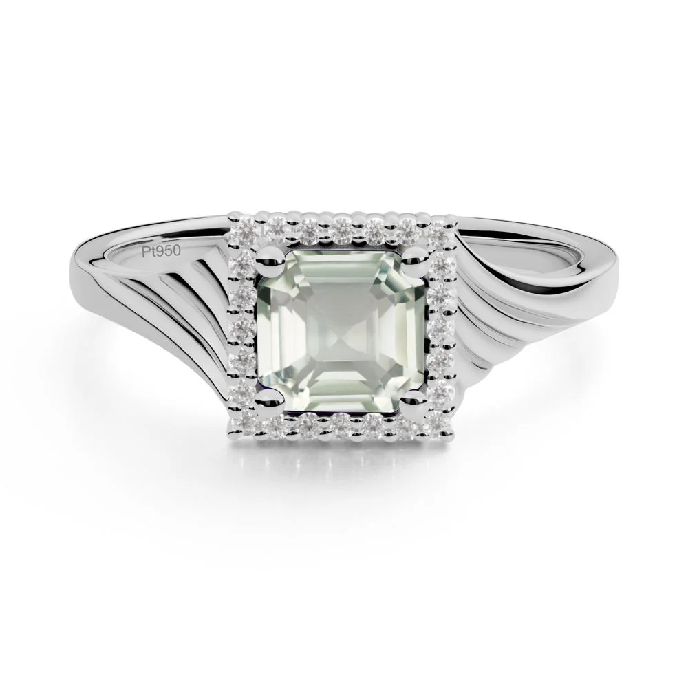 Asscher Cut Green Amethyst Halo Ring - Image 4