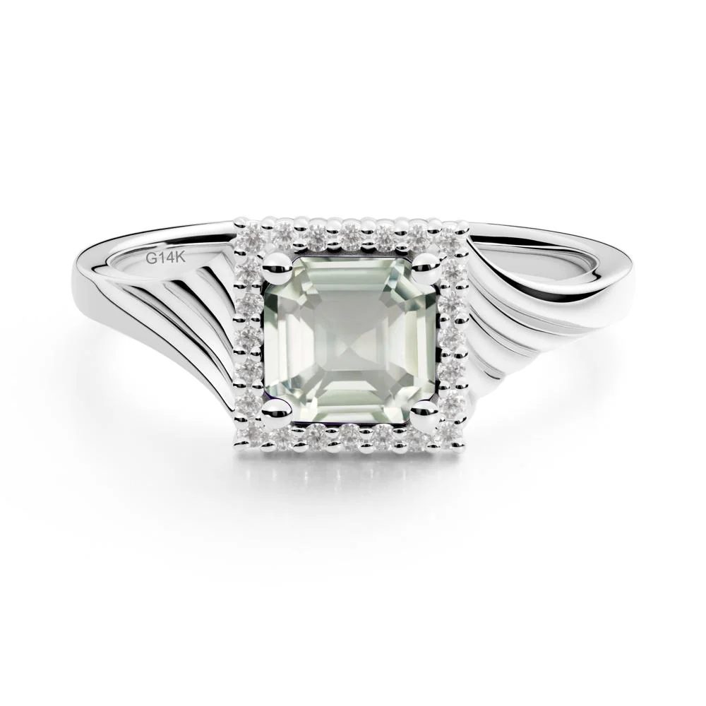 Asscher Cut Green Amethyst Halo Ring - Image 9