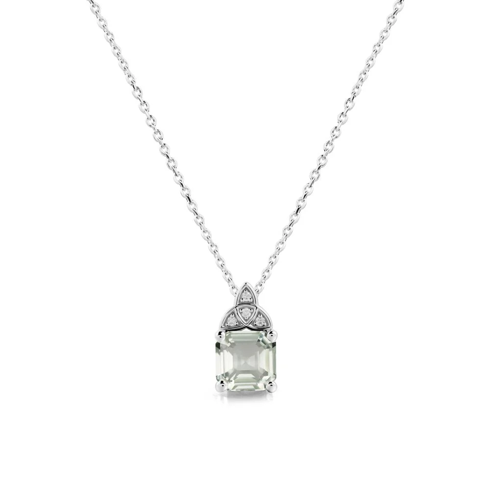 Asscher Cut Green Amethyst Necklace with Celtic Knot - Image 6