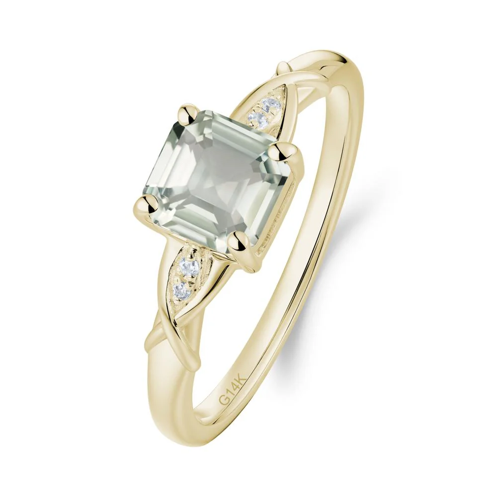 Asscher Cut Green Amethyst Solitaire Ring with Criss-Cross Band