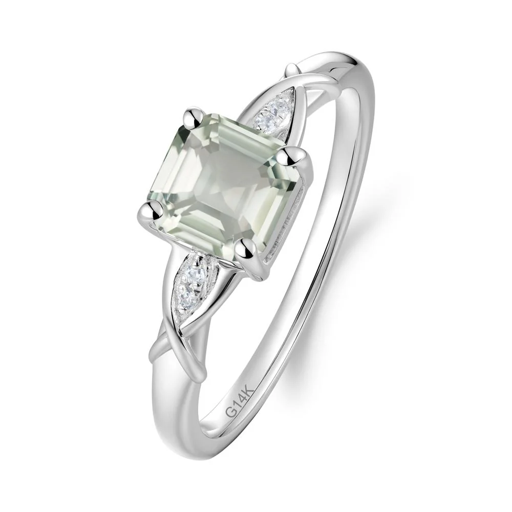 Asscher Cut Green Amethyst Solitaire Ring with Criss-Cross Band - Image 3