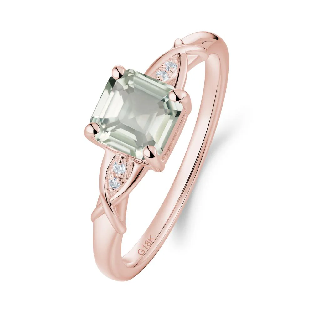Asscher Cut Green Amethyst Solitaire Ring with Criss-Cross Band - Image 5