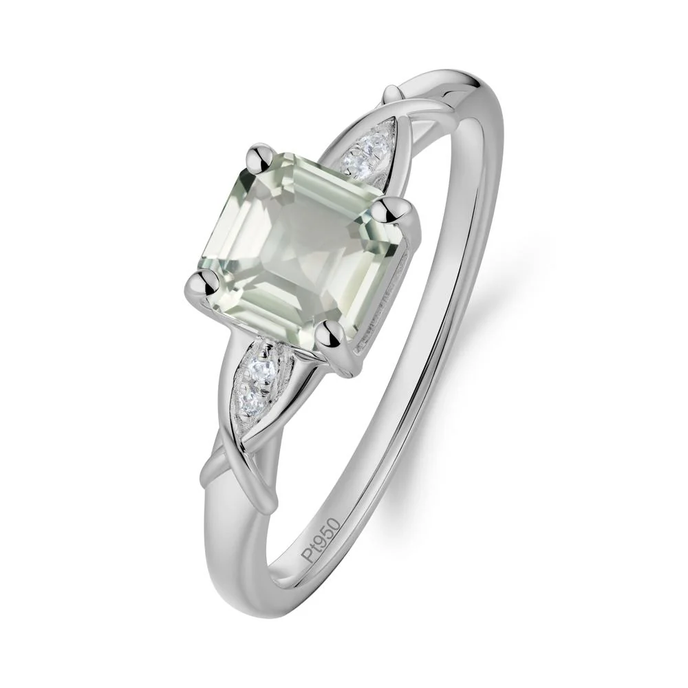 Asscher Cut Green Amethyst Solitaire Ring with Criss-Cross Band - Image 6