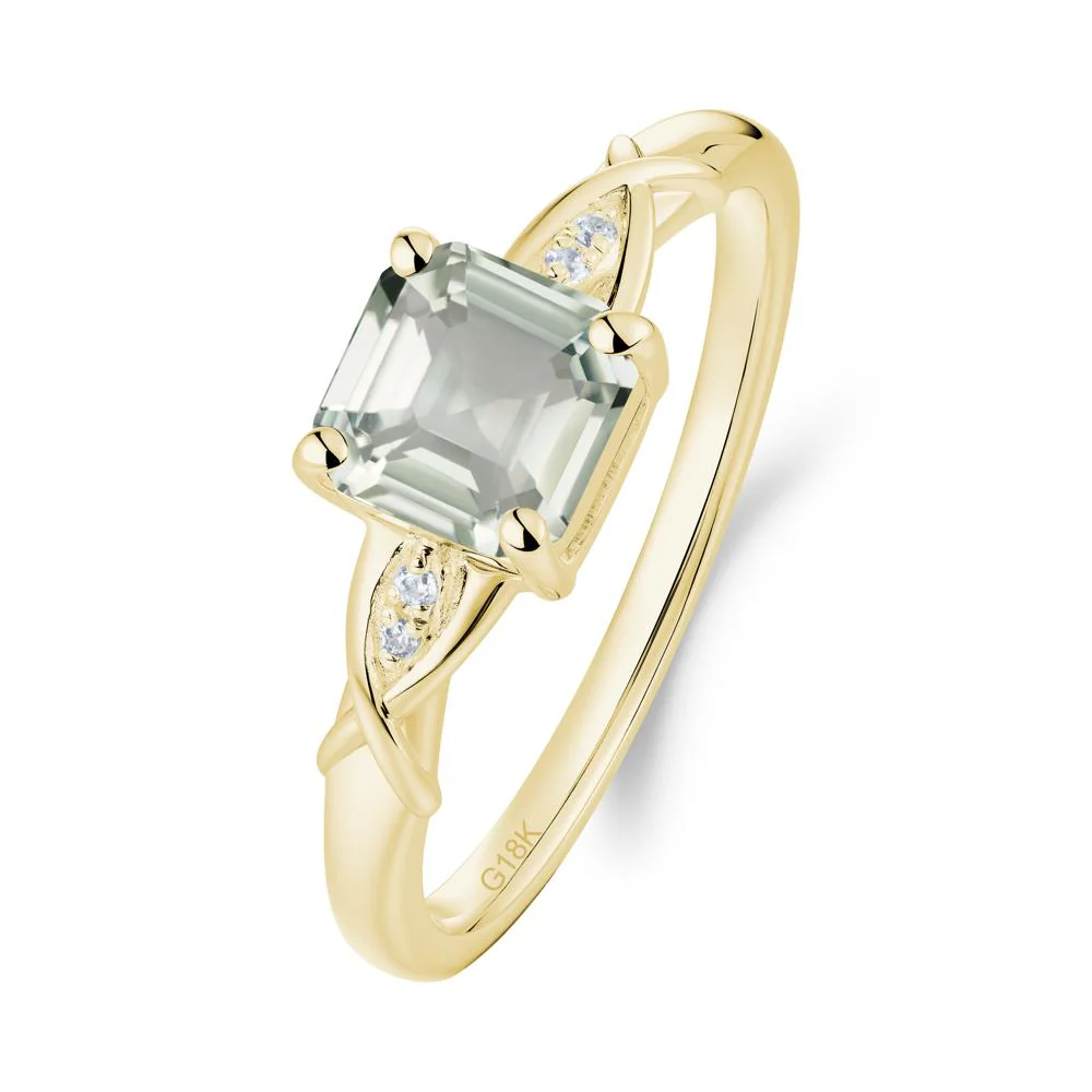 Asscher Cut Green Amethyst Solitaire Ring with Criss-Cross Band - Image 8