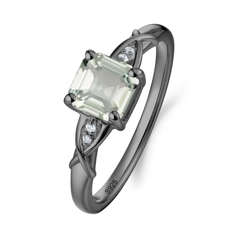 Asscher Cut Green Amethyst Solitaire Ring with Criss-Cross Band - Image 9