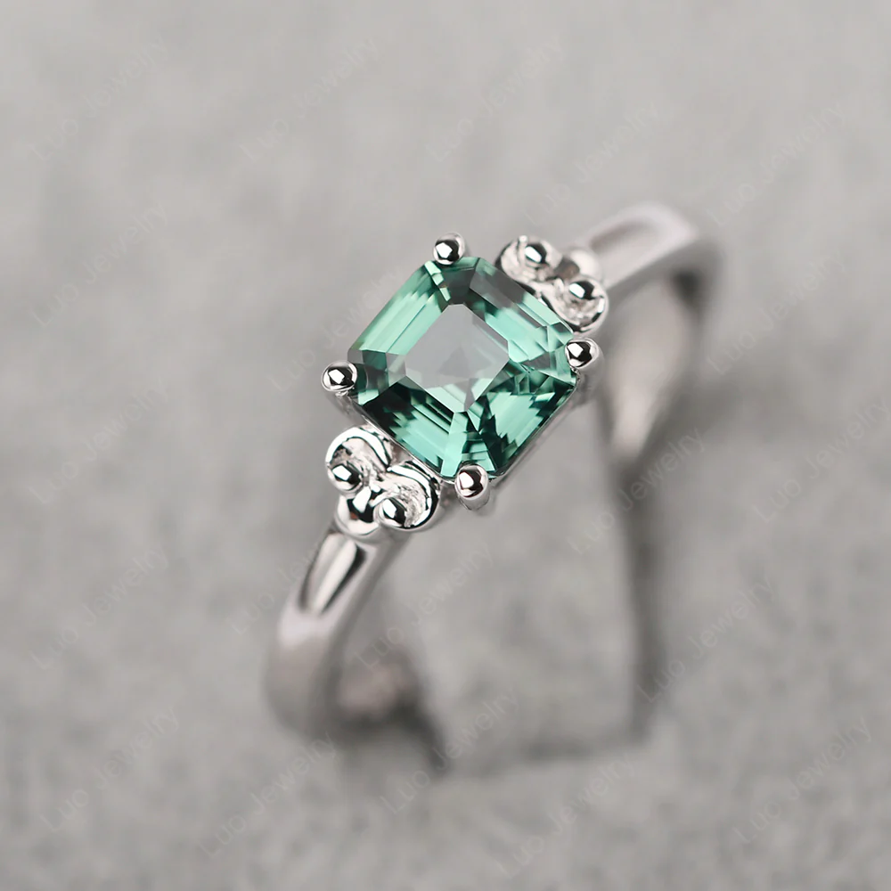 Asscher Cut Green Sapphire Solitaire Ring - Image 2