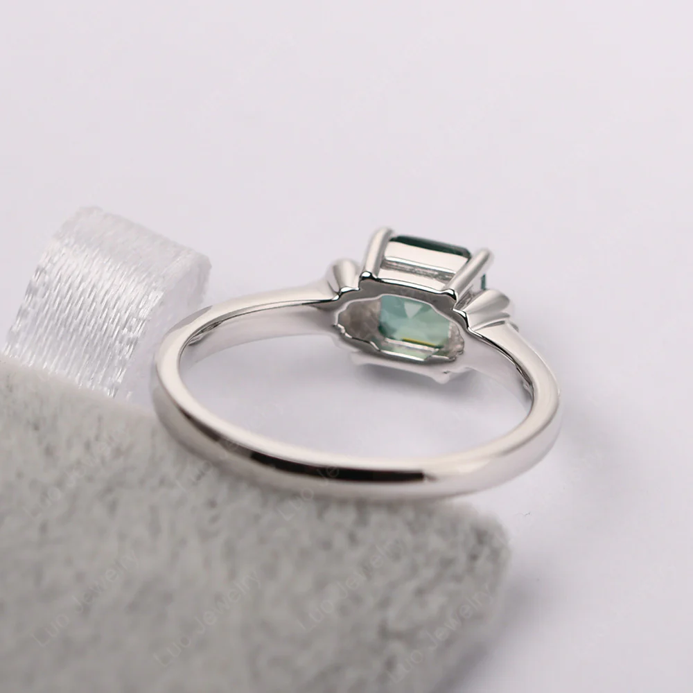 Asscher Cut Green Sapphire Solitaire Ring - Image 3
