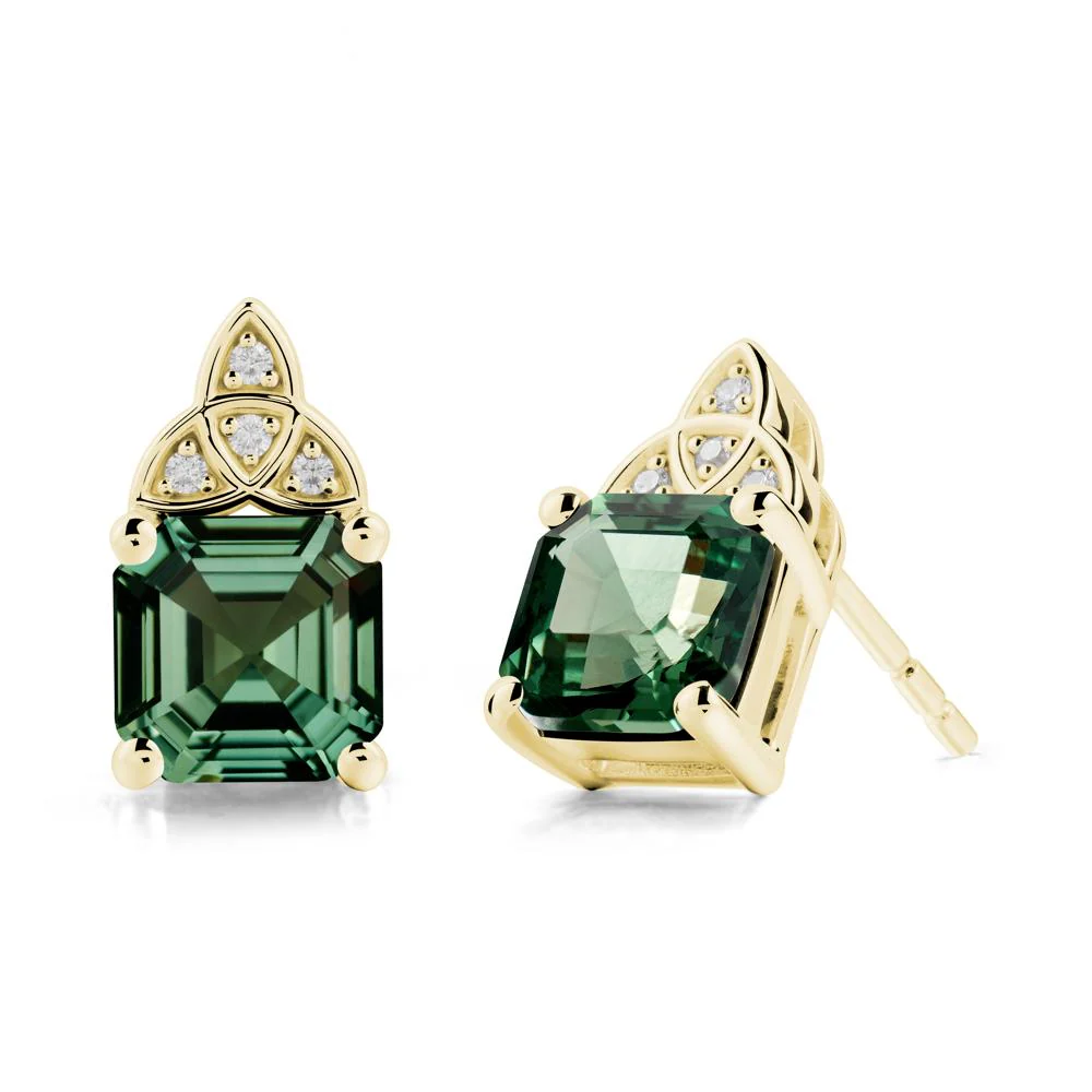 Asscher Cut Green Sapphire Celtic Knot Earrings - Image 6