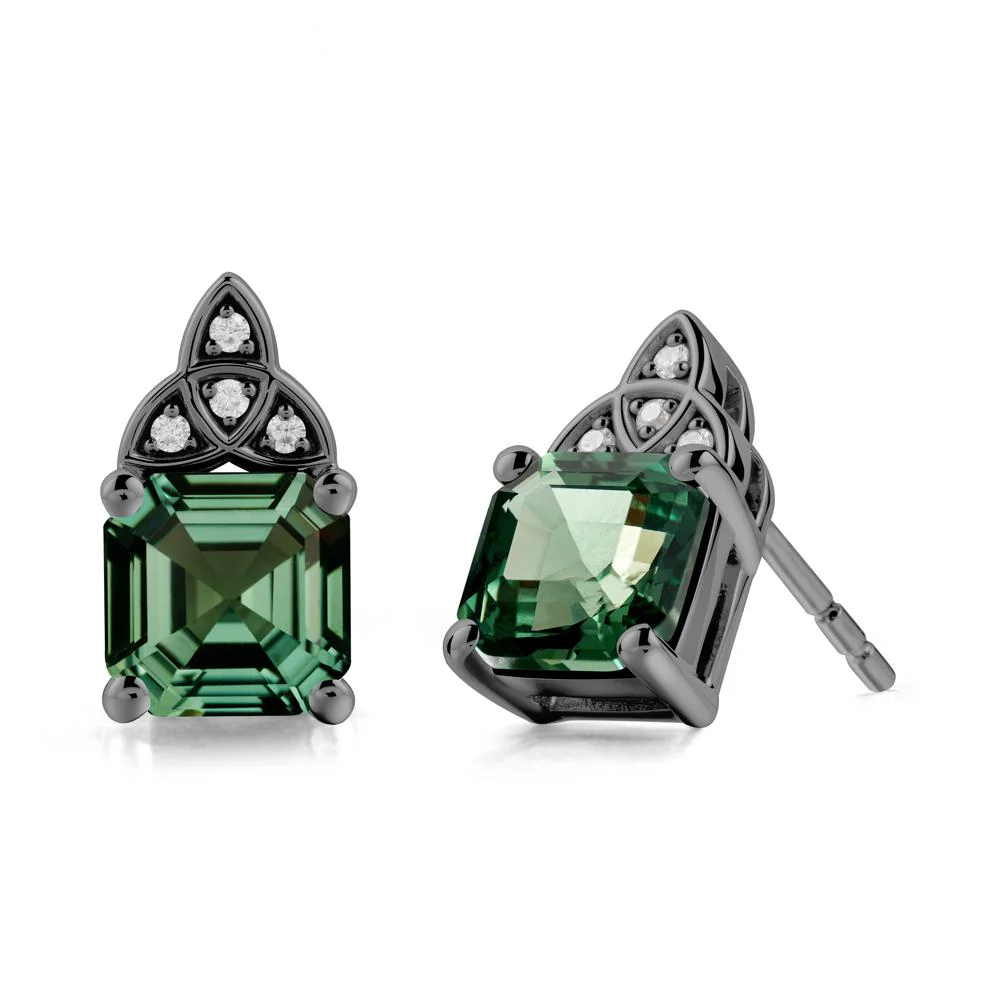 Asscher Cut Green Sapphire Celtic Knot Earrings - Image 7