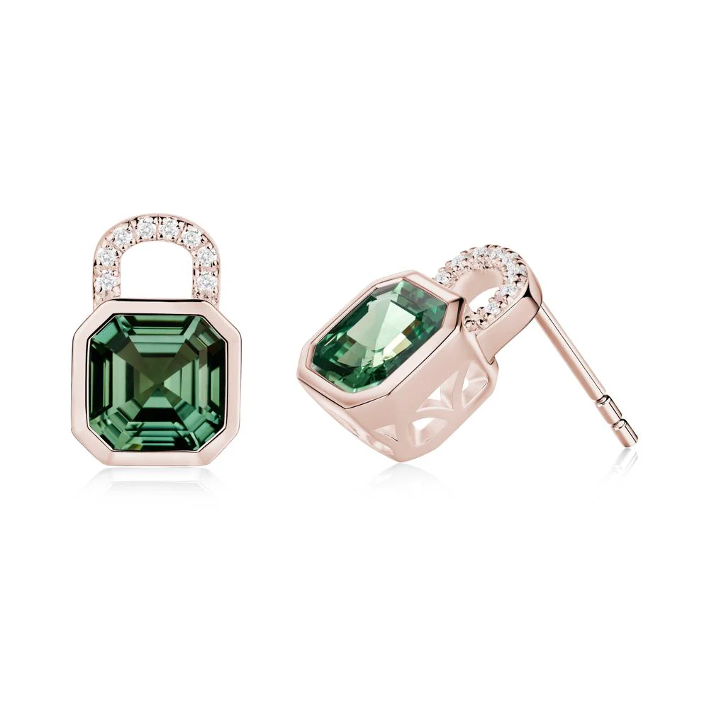 Asscher Cut Green Sapphire Earrings - Image 4