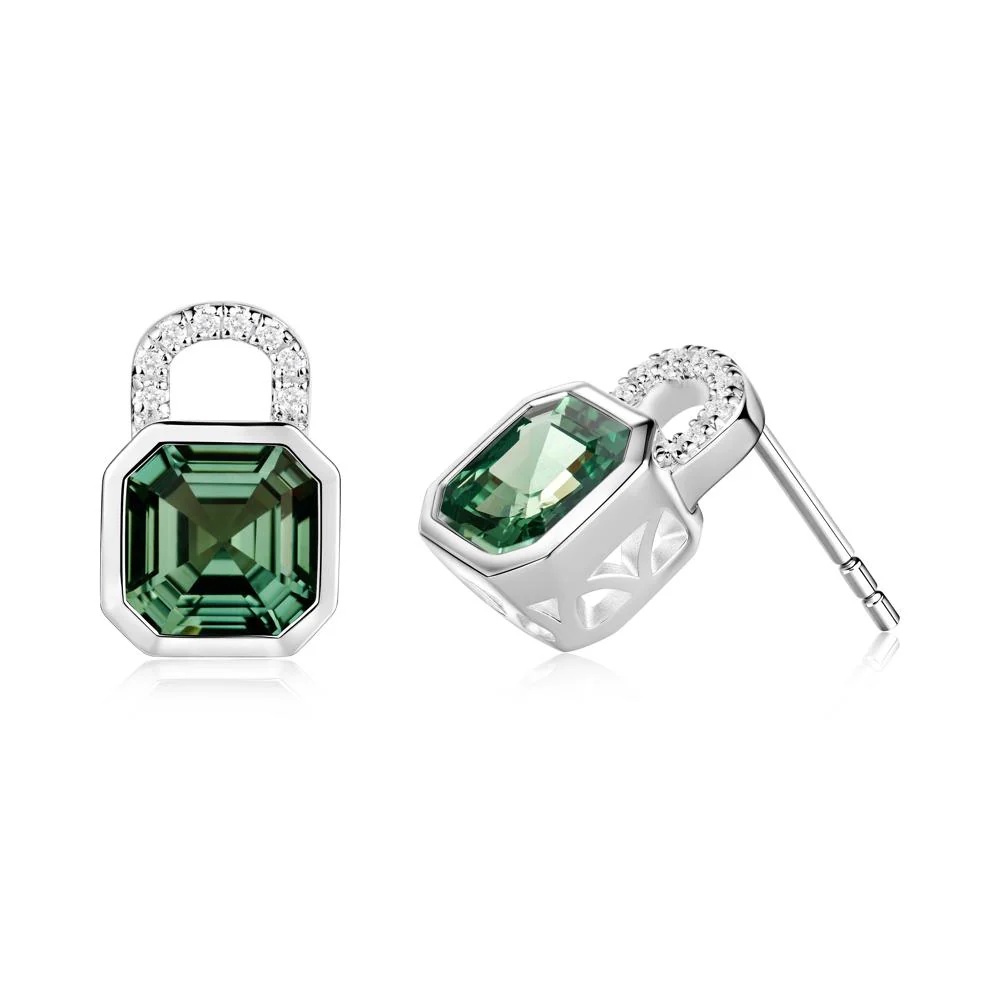 Asscher Cut Green Sapphire Earrings - Image 5