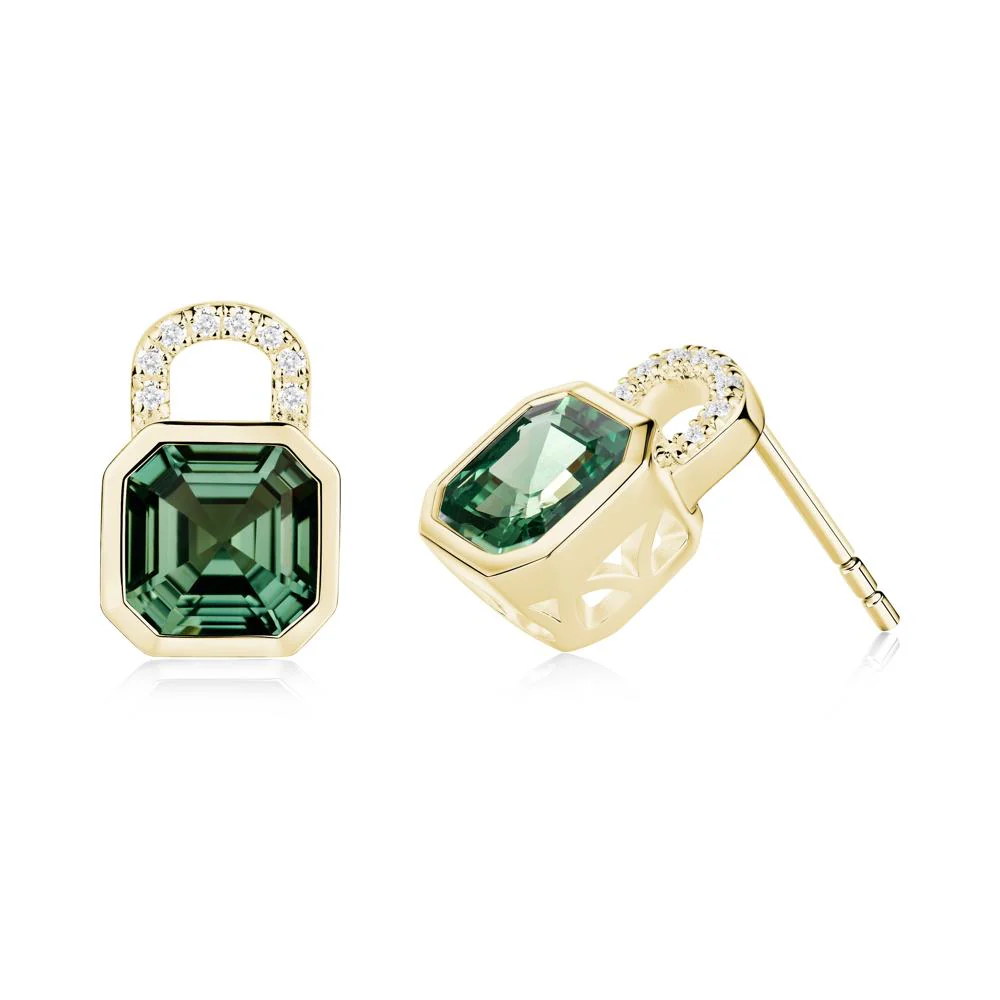 Asscher Cut Green Sapphire Earrings - Image 7
