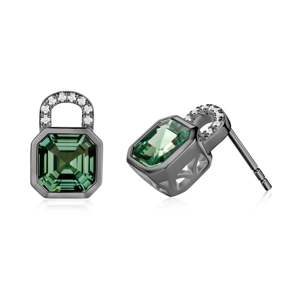 Asscher Cut Green Sapphire Earrings - Image 8