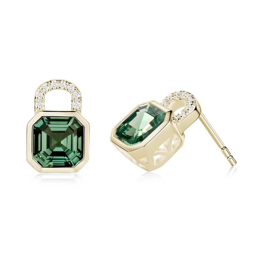 Asscher Cut Green Sapphire Earrings - Image 9