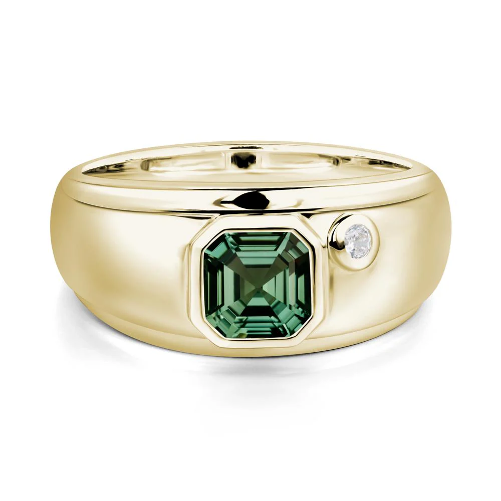 Asscher Cut Green Sapphire Men's Ring