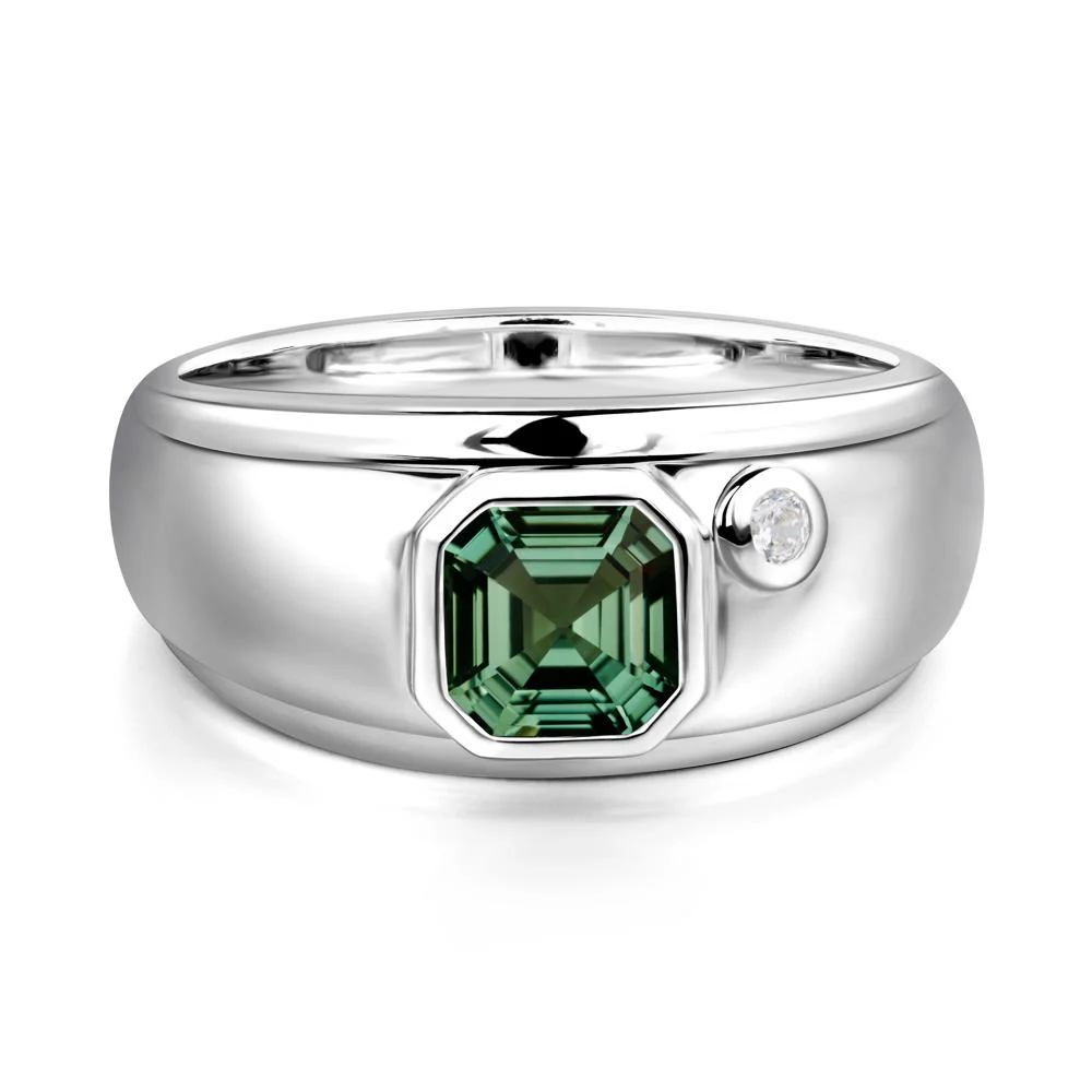 Asscher Cut Green Sapphire Men's Ring - Image 2