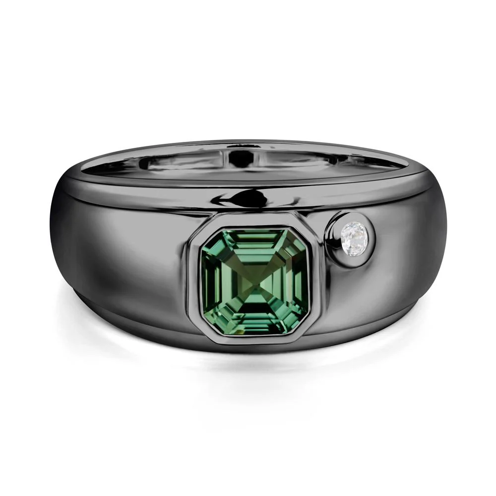 Asscher Cut Green Sapphire Men's Ring - Image 3