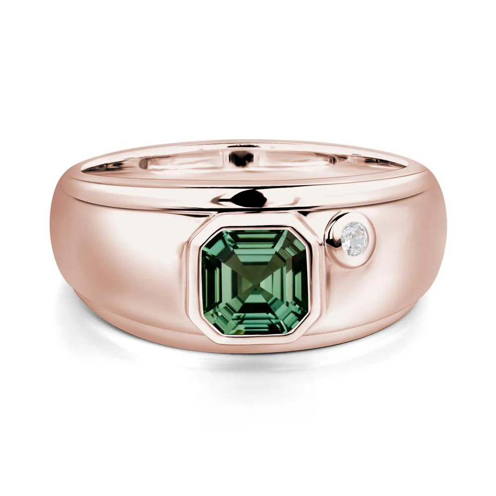 Asscher Cut Green Sapphire Men's Ring - Image 5