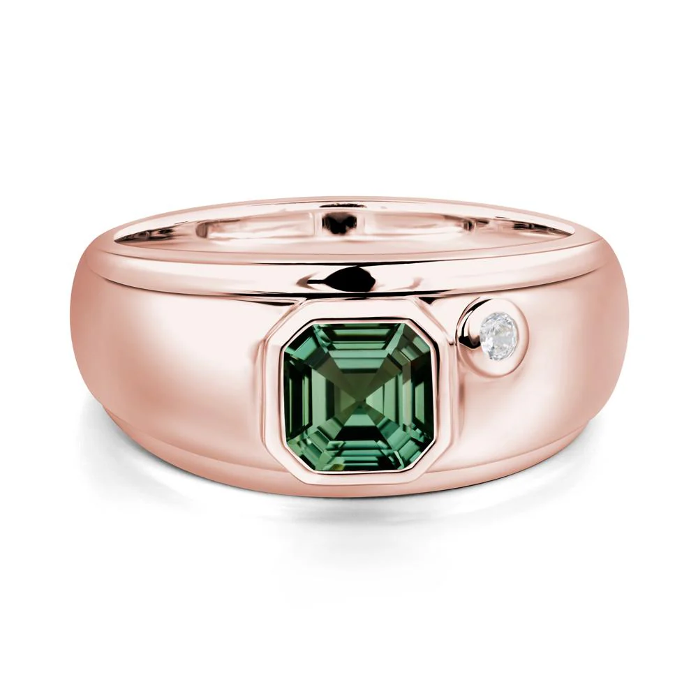 Asscher Cut Green Sapphire Men's Ring - Image 9