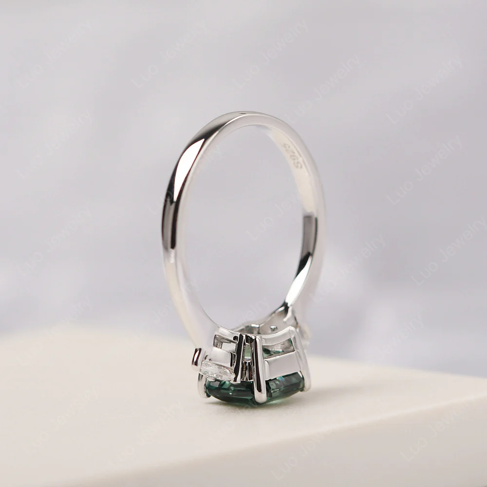 Asscher Green Sapphire Ring with Pear Side Stone - Image 4