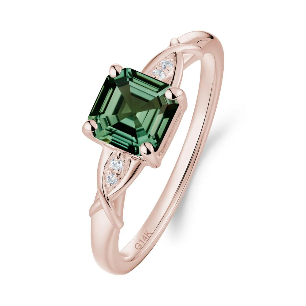 Asscher Cut Green Sapphire Solitaire Ring with Criss-Cross Band