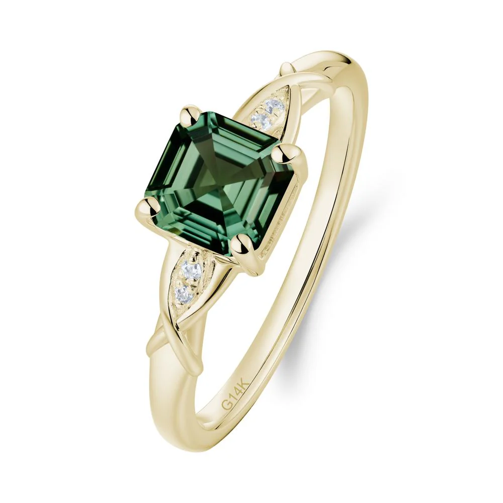 Asscher Cut Green Sapphire Solitaire Ring with Criss-Cross Band - Image 4