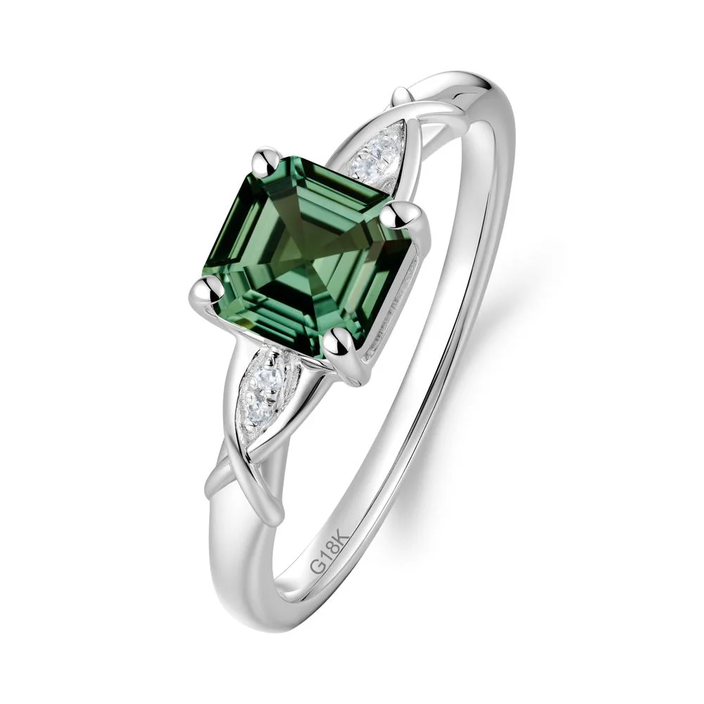 Asscher Cut Green Sapphire Solitaire Ring with Criss-Cross Band - Image 8