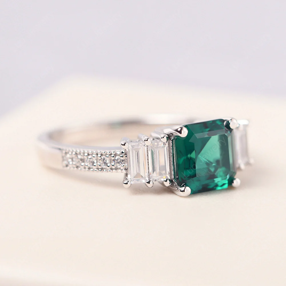 Asscher Cut Emerald Ring with Baguette - Image 2