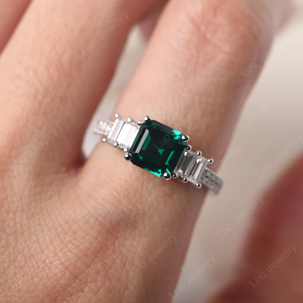 Asscher Cut Emerald Ring with Baguette - Image 5