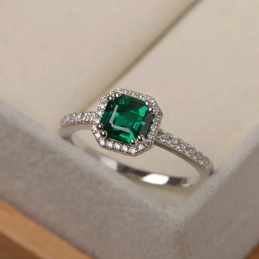 Emerald Asscher Cut Halo Engagement Ring - Image 2