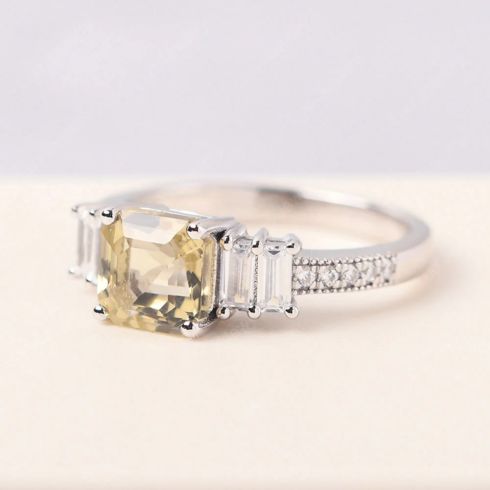 Lemon Quartz Engagement Ring with Baguettes - Image 2