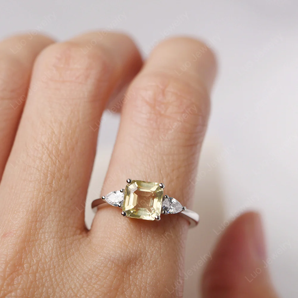 Asscher Lemon Quartz Ring with Pear Side Stone - Image 5