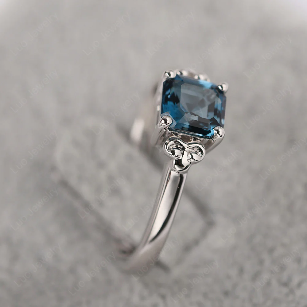 Asscher Cut London Blue Topaz Solitaire Ring - Image 2