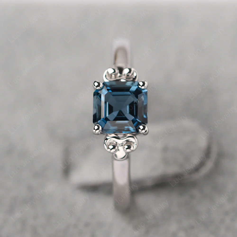 Asscher Cut London Blue Topaz Solitaire Ring - Image 3