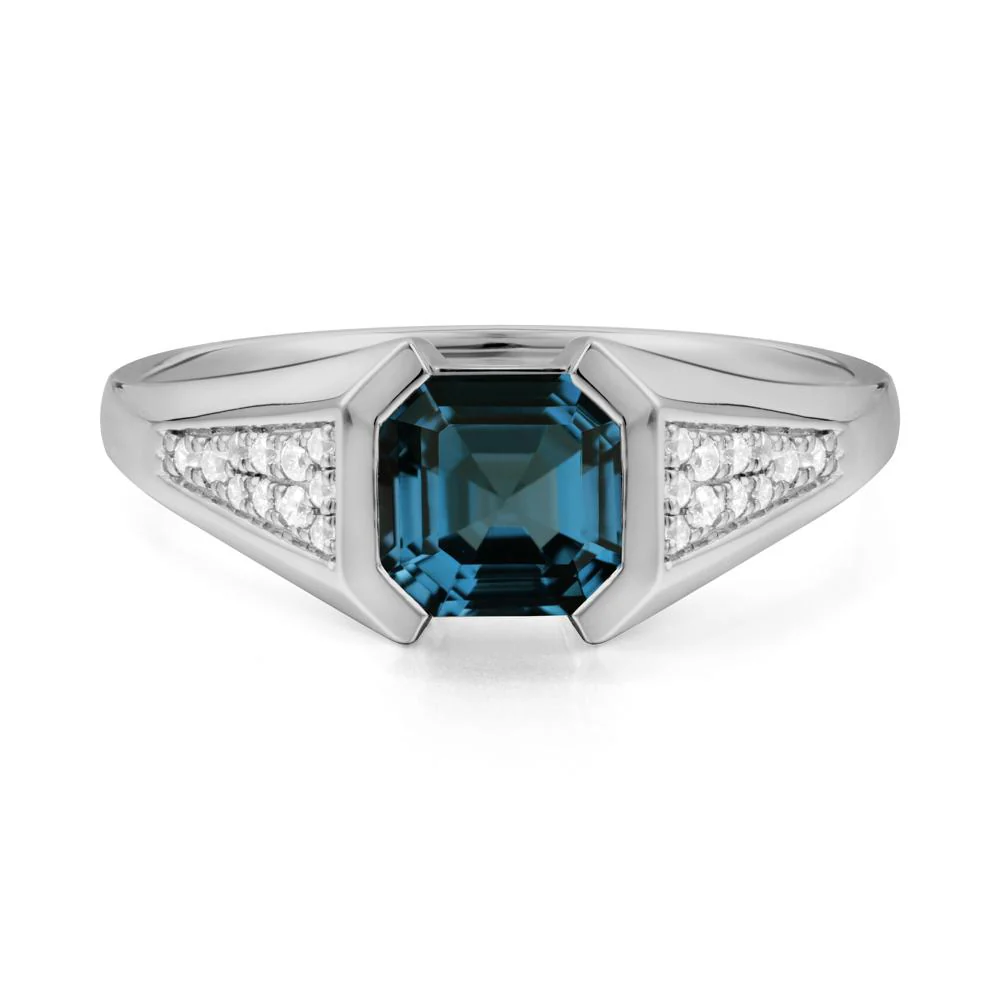 Asscher Cut London Blue Topaz Bezel Ring