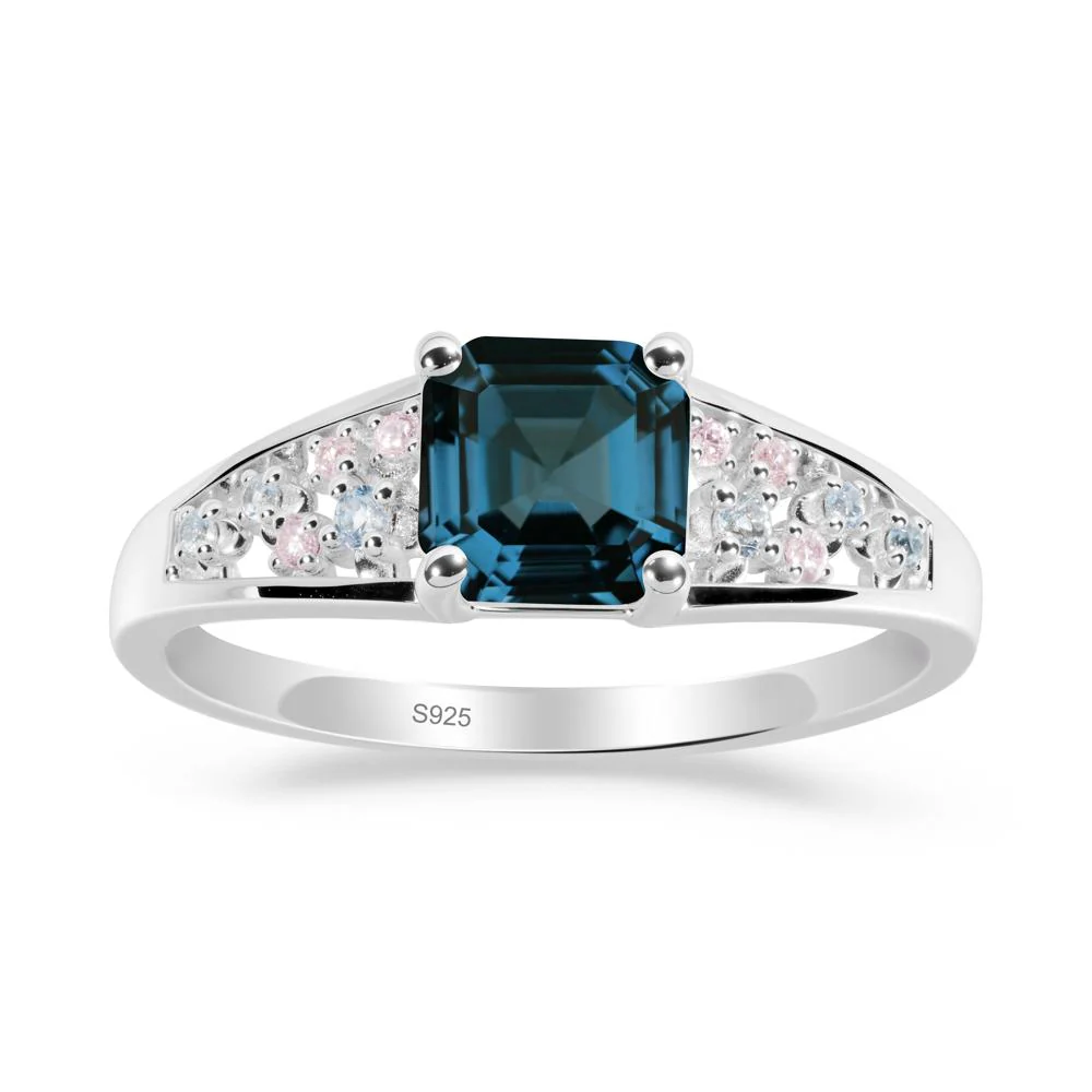 Asscher Cut London Blue Topaz Cluster Ring - Image 9