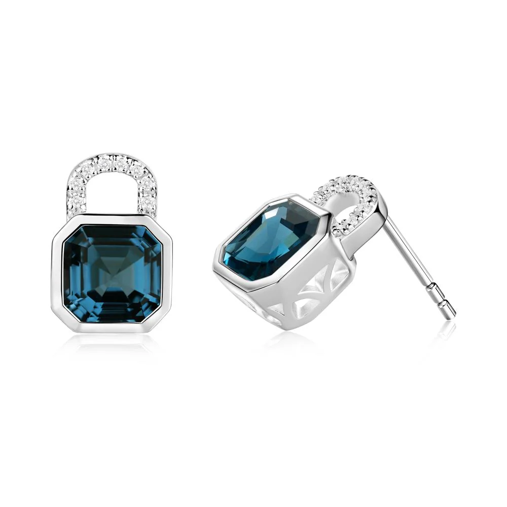 Asscher Cut London Blue Topaz Earrings - Image 8