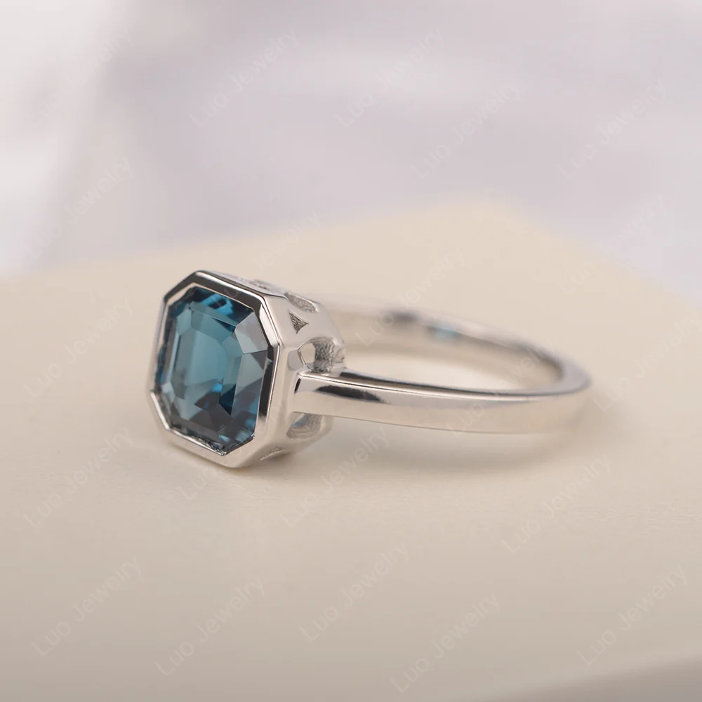 Asscher Cut London Blue Topaz Engagement Ring - Image 3