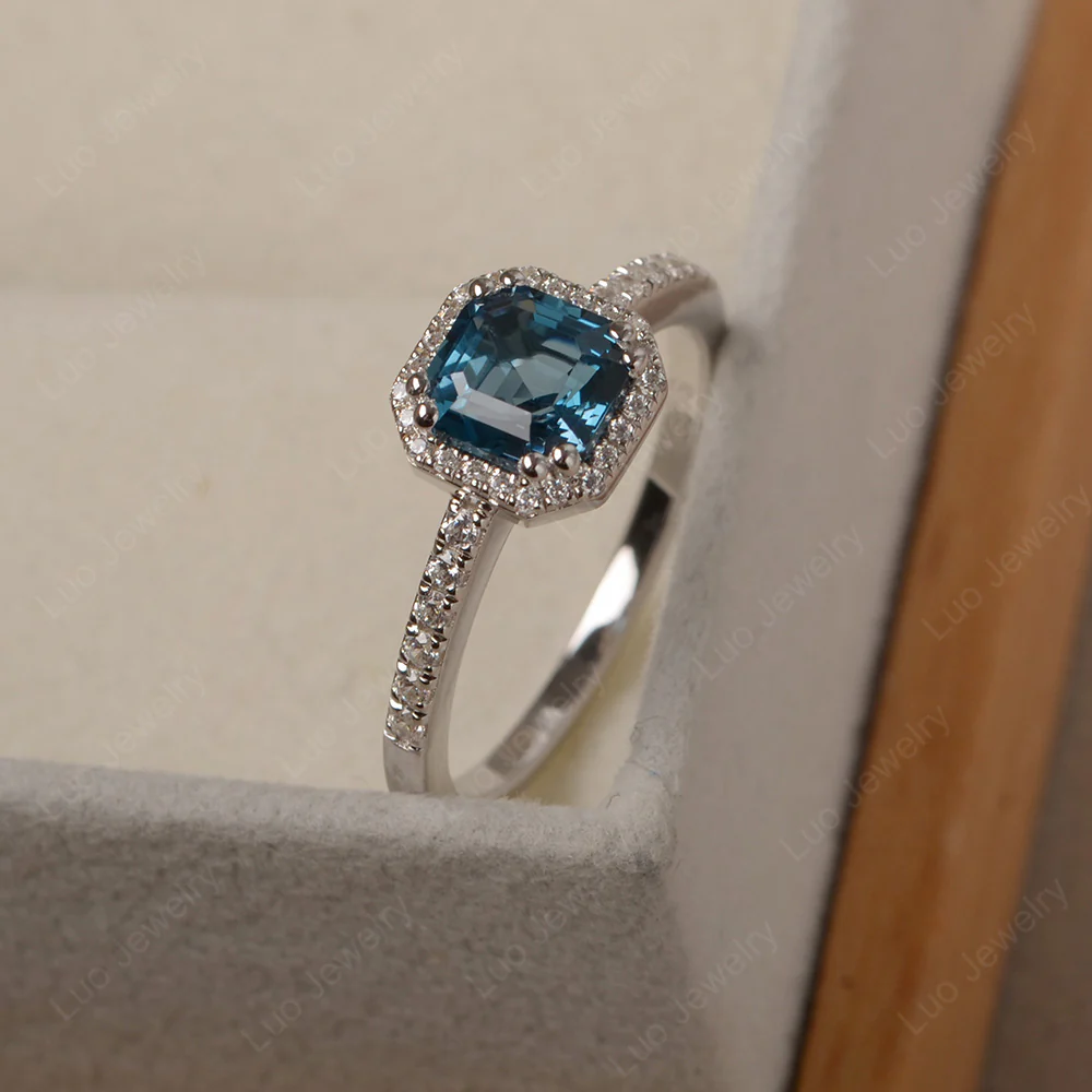 Asscher Cut London Blue Topaz Halo Engagement Ring - Image 2