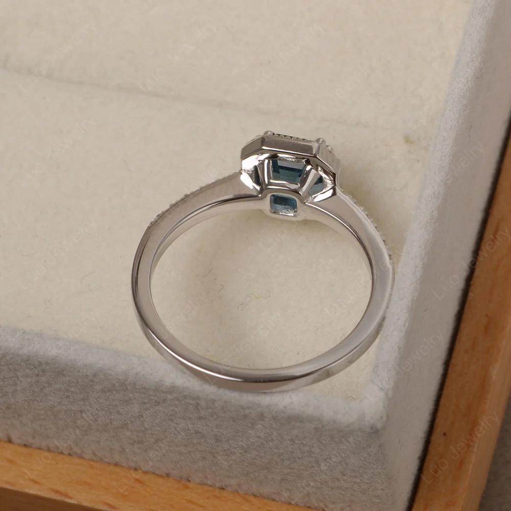 Asscher Cut London Blue Topaz Halo Engagement Ring - Image 3