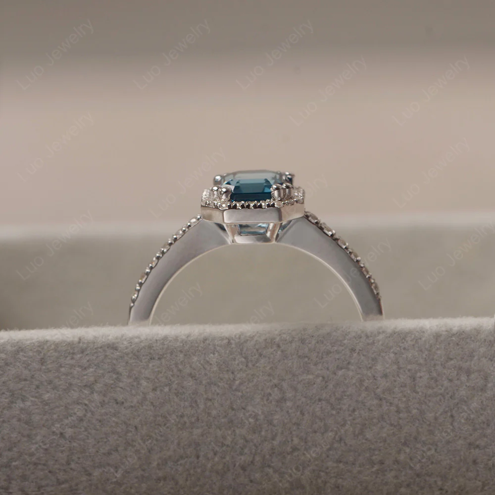 Asscher Cut London Blue Topaz Halo Engagement Ring - Image 4