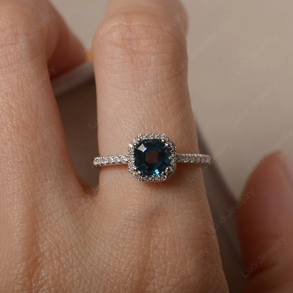 Asscher Cut London Blue Topaz Halo Engagement Ring - Image 5