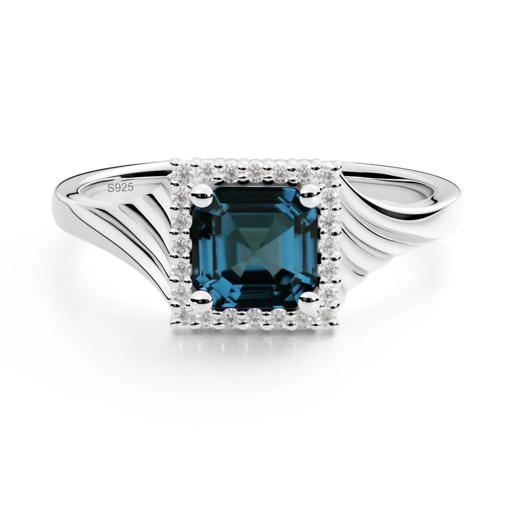 Asscher Cut London Blue Topaz Halo Ring - Image 4