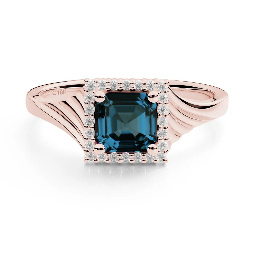 Asscher Cut London Blue Topaz Halo Ring - Image 8