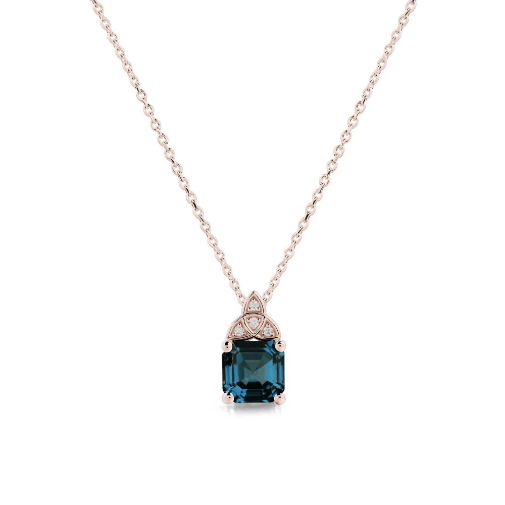 Asscher Cut London Blue Topaz Necklace with Celtic Knot