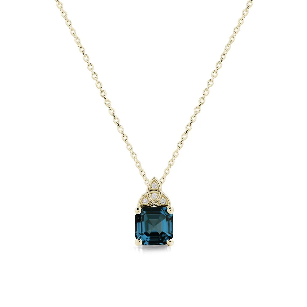 Asscher Cut London Blue Topaz Necklace with Celtic Knot - Image 3