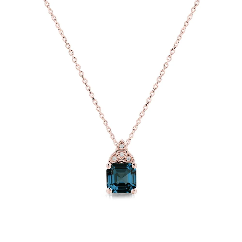 Asscher Cut London Blue Topaz Necklace with Celtic Knot - Image 4