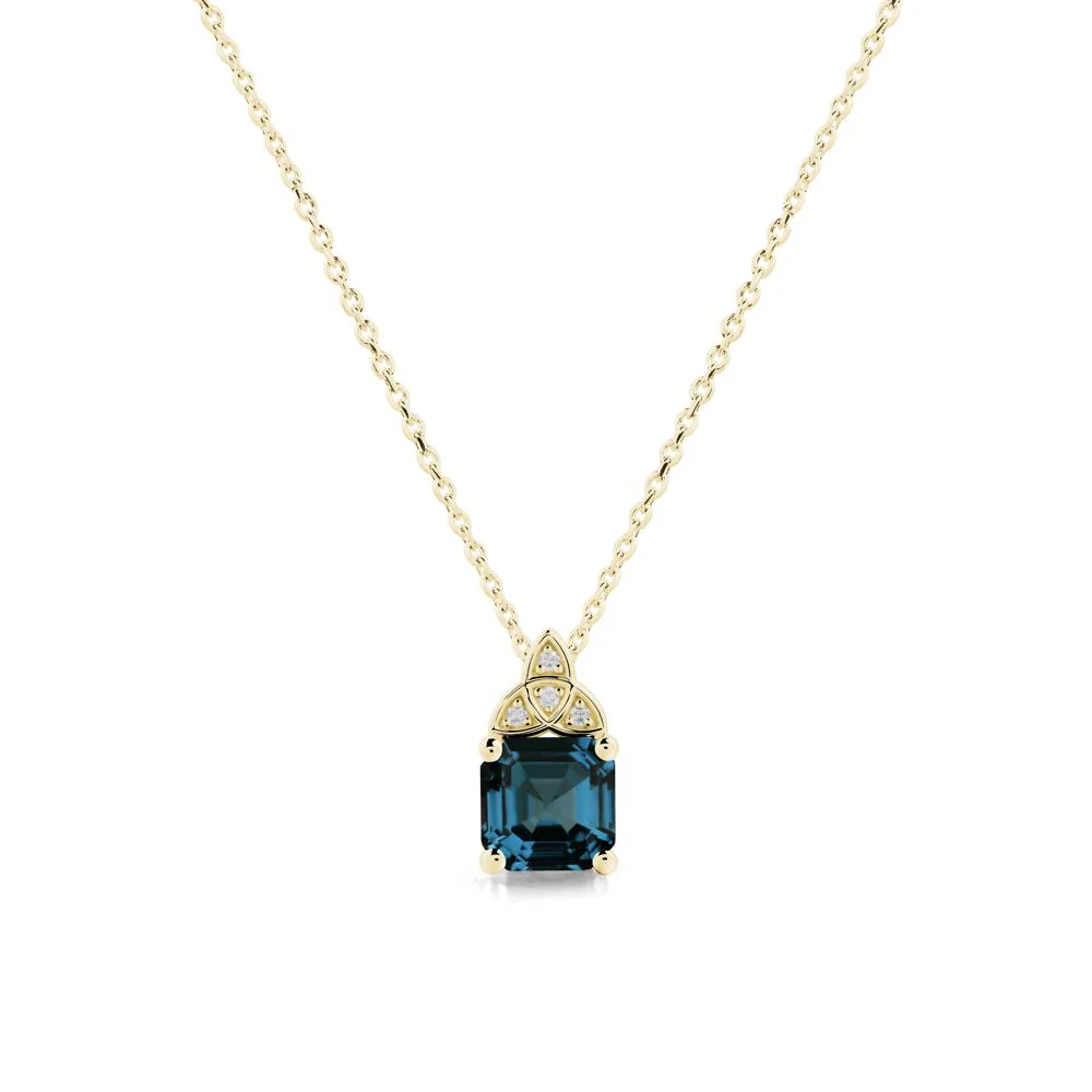 Asscher Cut London Blue Topaz Necklace with Celtic Knot - Image 6