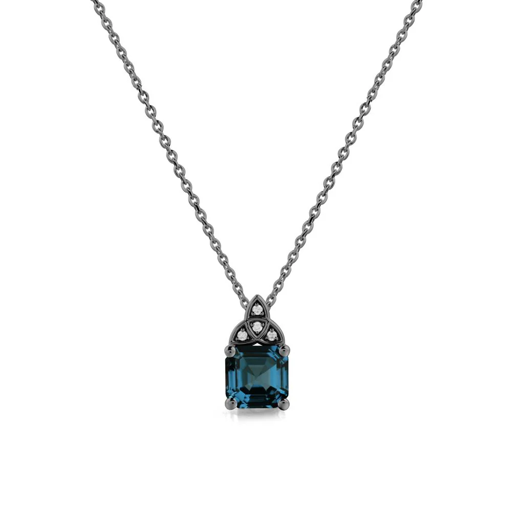 Asscher Cut London Blue Topaz Necklace with Celtic Knot - Image 7